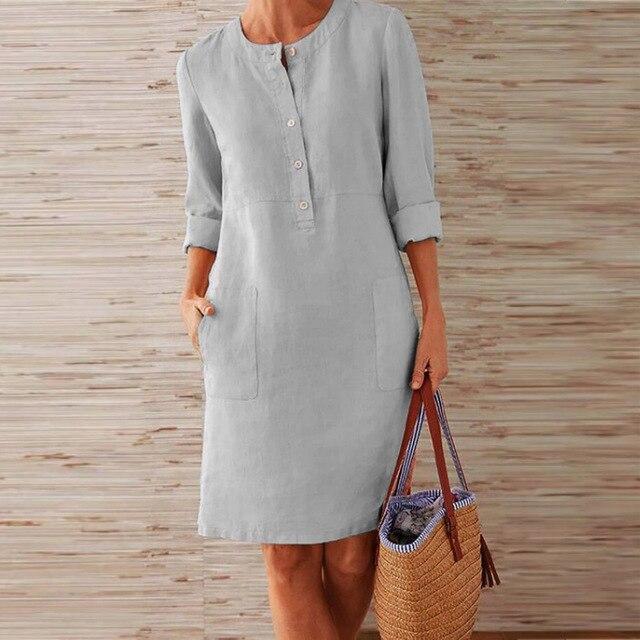 Street Wave Linen Midi Dress With Pockets Lightweight For Women Chic Everyday All Day Comfort