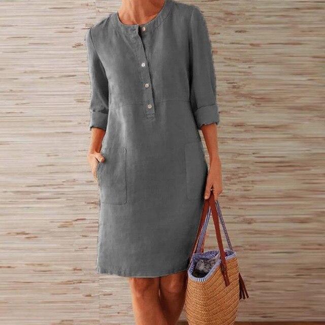 Street Wave Linen Midi Dress With Pockets Lightweight For Women Chic Everyday All Day Comfort