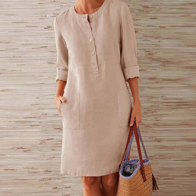 Street Wave Linen Midi Dress With Pockets Lightweight For Women Chic Everyday All Day Comfort