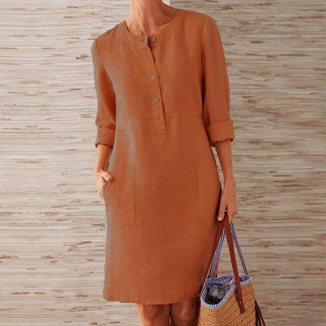 Street Wave Linen Midi Dress With Pockets Lightweight For Women Chic Everyday All Day Comfort