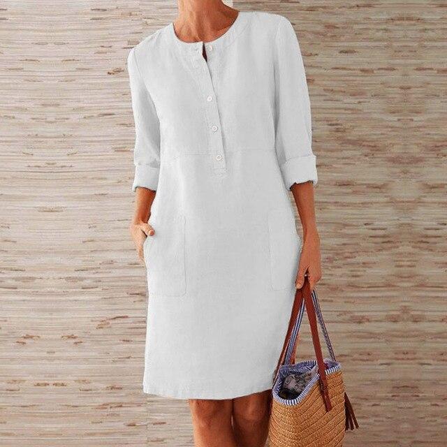 Street Wave Linen Midi Dress With Pockets Lightweight For Women Chic Everyday All Day Comfort