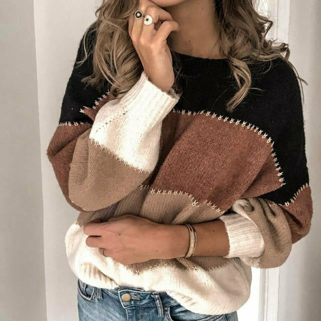 Street Wave Leopard Print Knit Pullover For Women Soft Mohair Blend Round Neck Casual
