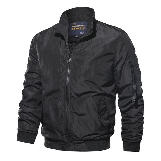 Men's Bomber Jacket Wind Resistant Lightweight Fabric Relaxed Fit Zipper and Ribbed Edges Nordic Flair
