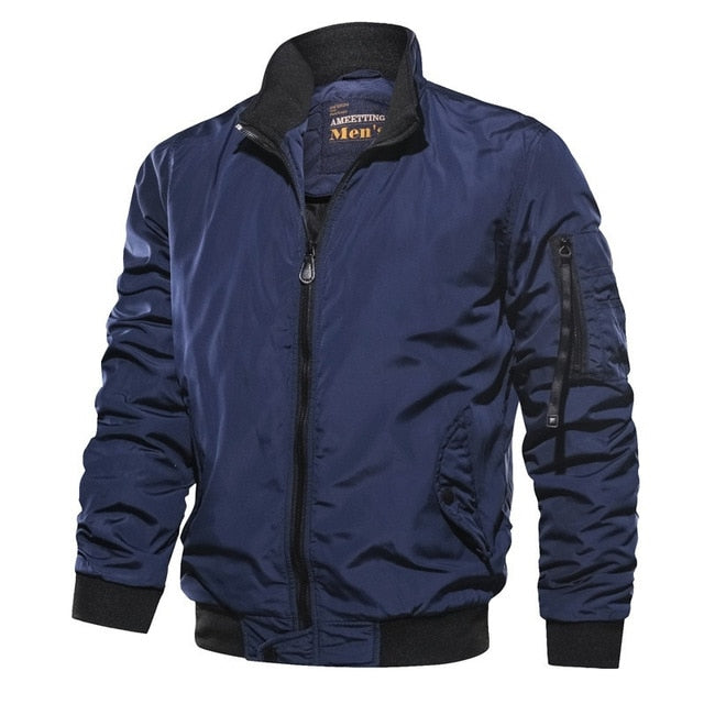 Men's Bomber Jacket Wind Resistant Lightweight Fabric Relaxed Fit Zipper and Ribbed Edges Nordic Flair
