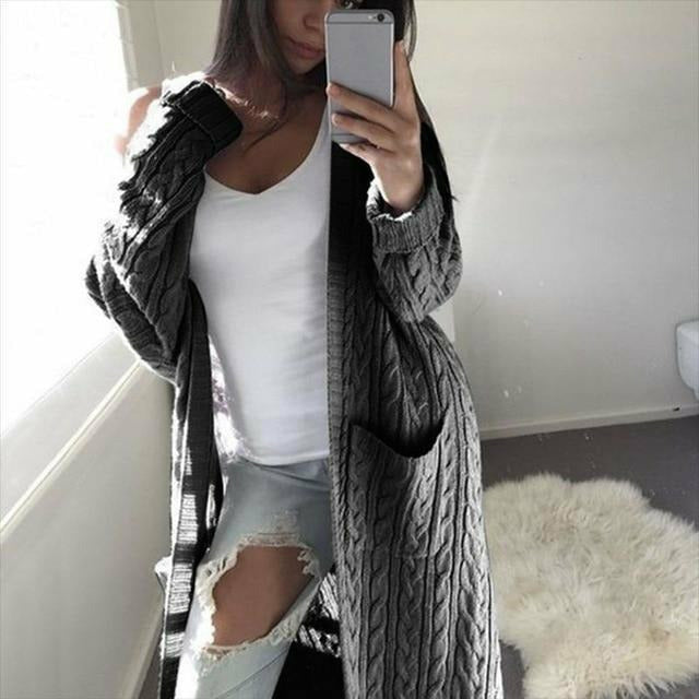 Street Wave Cable Knit Cardigan For Women Warm Thick Open Front Long Cardigan Oversized Cozy Comfort