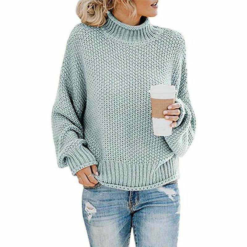 Street Wave Women's Cozy High Neck Knit Sweater Oversized Pullover Soft Polyester Warm Everyday Wear
