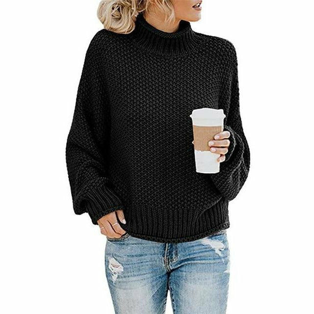 Street Wave Women's Cozy High Neck Knit Sweater Oversized Pullover Soft Polyester Warm Everyday Wear