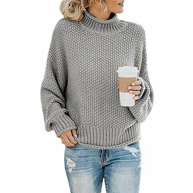 Street Wave Women's Cozy High Neck Knit Sweater Oversized Pullover Soft Polyester Warm Everyday Wear