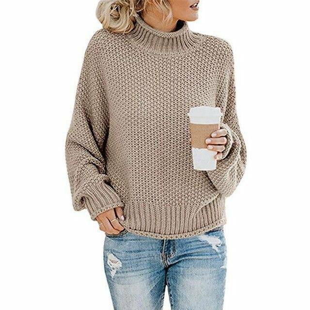 Street Wave Women's Cozy High Neck Knit Sweater Oversized Pullover Soft Polyester Warm Everyday Wear
