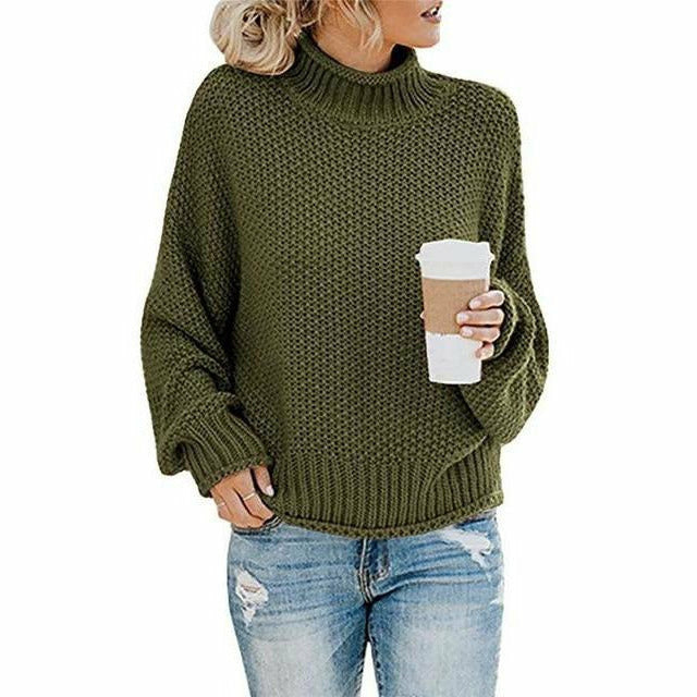 Street Wave Women's Cozy High Neck Knit Sweater Oversized Pullover Soft Polyester Warm Everyday Wear