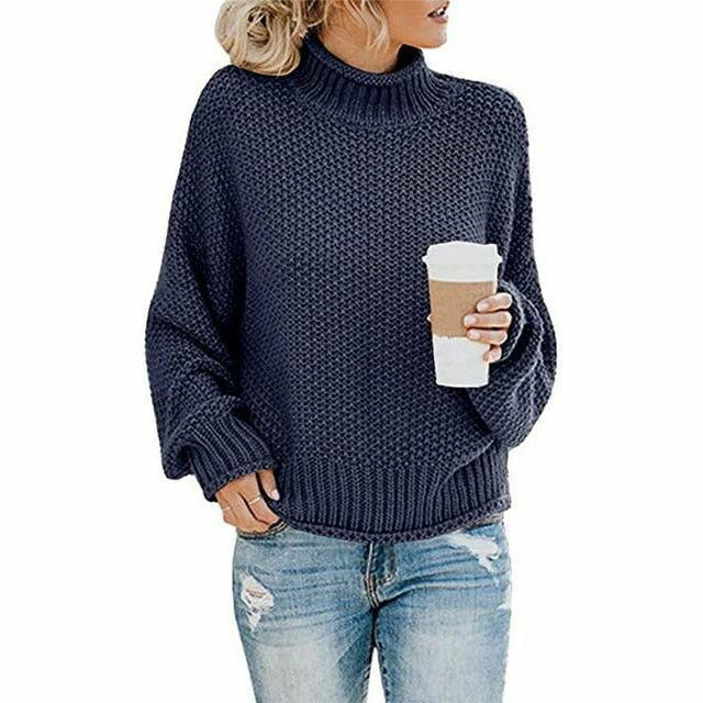 Street Wave Women's Cozy High Neck Knit Sweater Oversized Pullover Soft Polyester Warm Everyday Wear