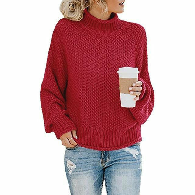 Street Wave Women's Cozy High Neck Knit Sweater Oversized Pullover Soft Polyester Warm Everyday Wear