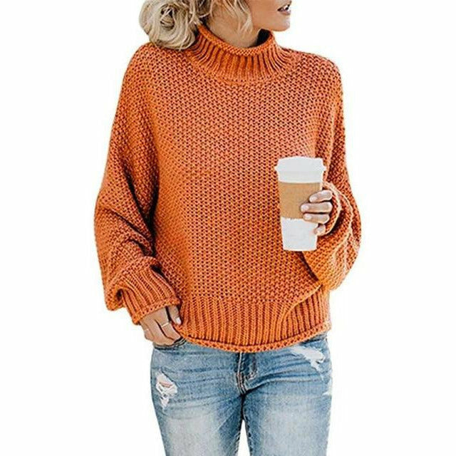 Street Wave Women's Cozy High Neck Knit Sweater Oversized Pullover Soft Polyester Warm Everyday Wear