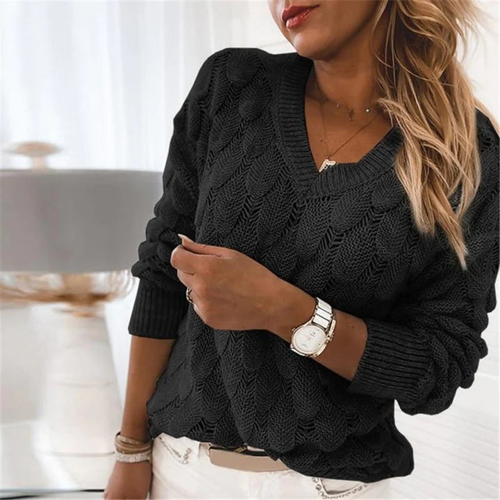 Street Wave VNeck Knit Sweater for Women Timeless Elegance Soft Fine Knit Pullover