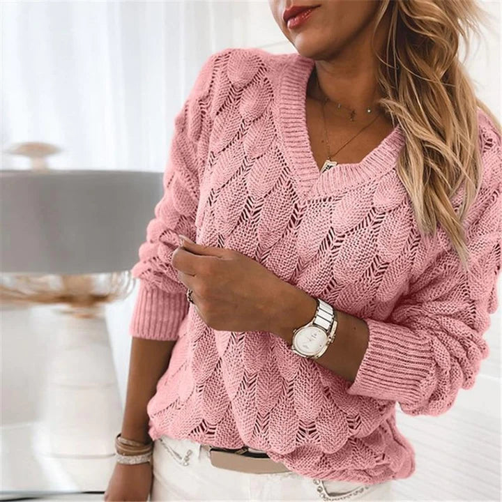 Street Wave VNeck Knit Sweater for Women Timeless Elegance Soft Fine Knit Pullover