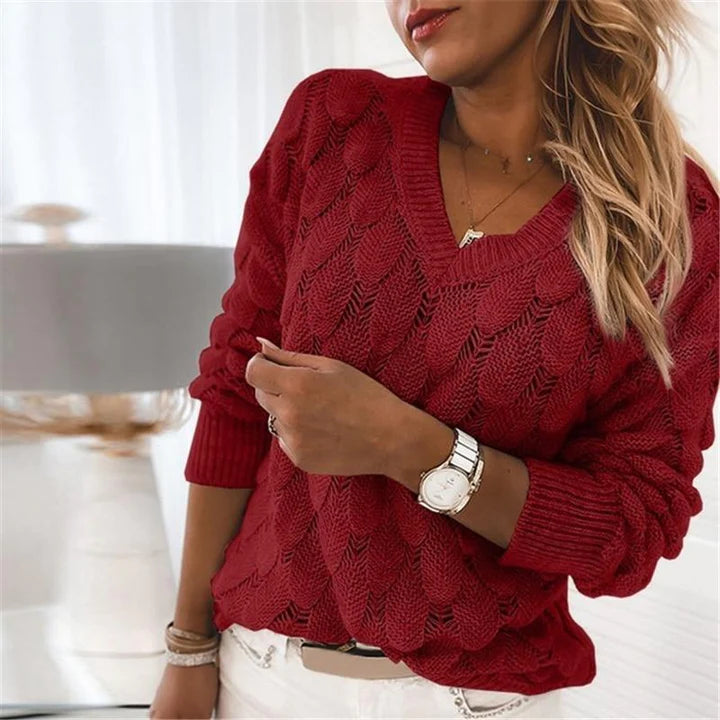 Street Wave VNeck Knit Sweater for Women Timeless Elegance Soft Fine Knit Pullover