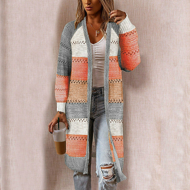 Street-wave Multicolor Acrylic Knit Cardigan For Women Cozy Versatile Layering Essential