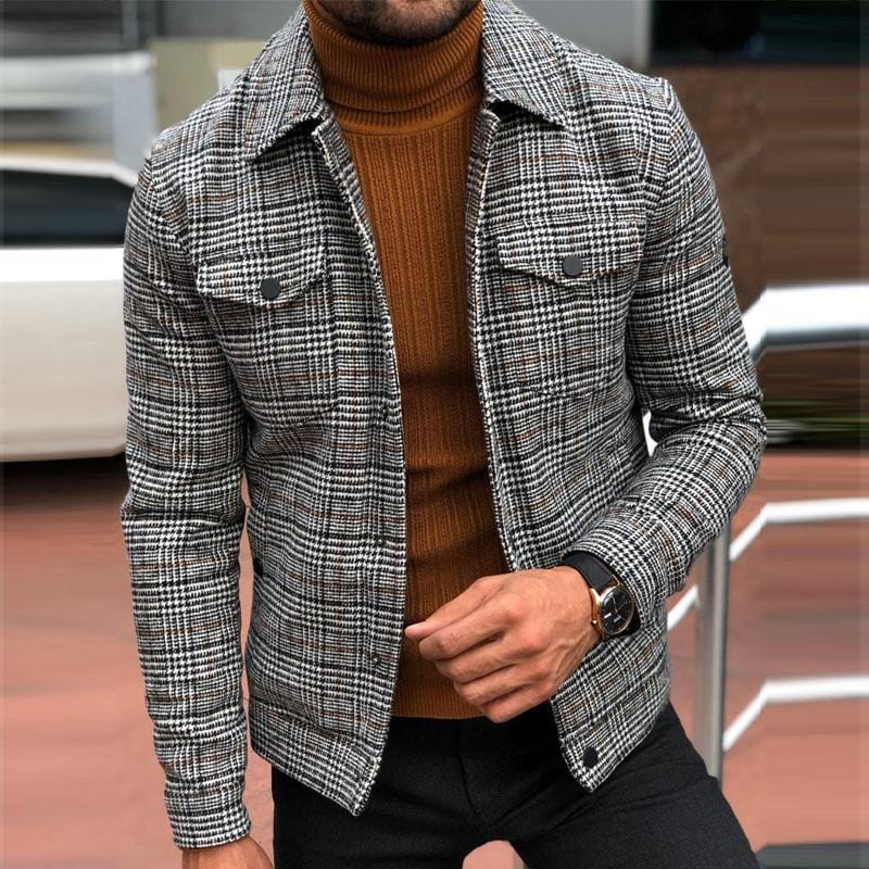 Street-Wave Plaid Jacket for Men Durable Wool Blend Timeless Check Pattern Everyday Style