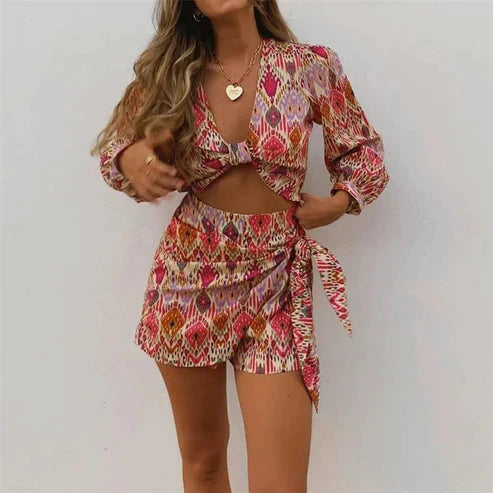 Street-wave Nina Crop Top And Wrap Skirt Shorts Set For Women Trendy Summer Outfit With All Day Comfort
