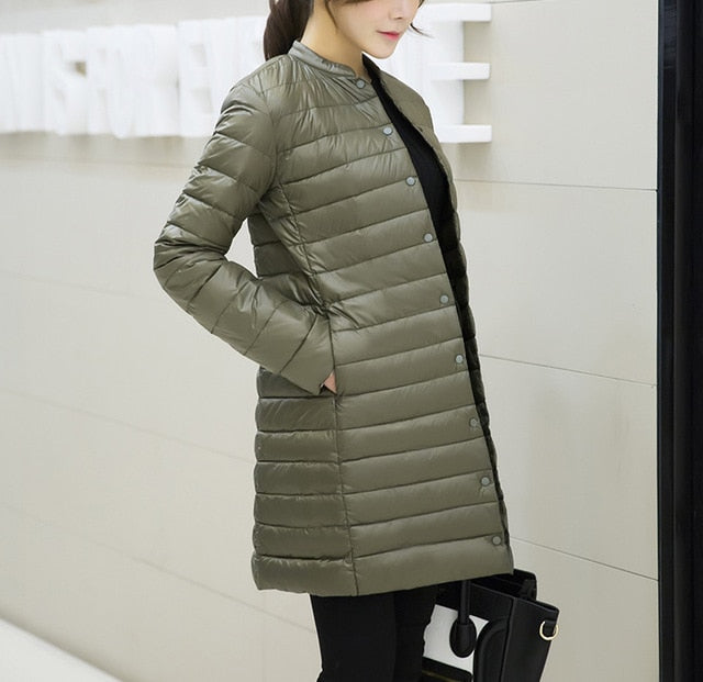 Street-Wave Ultralight Down Jacket For Women With Long Hood Lightweight Warmth Cozy Style