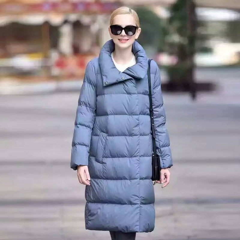 Street-wave Long Puffer Coat With Oversized Collar For Women Cozy Warmth And Style