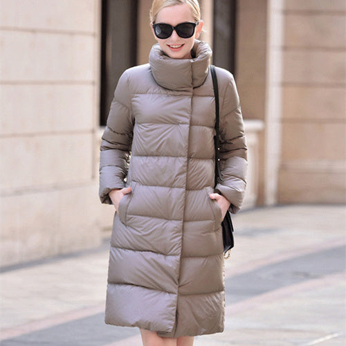 Street-wave Long Puffer Coat With Oversized Collar For Women Cozy Warmth And Style