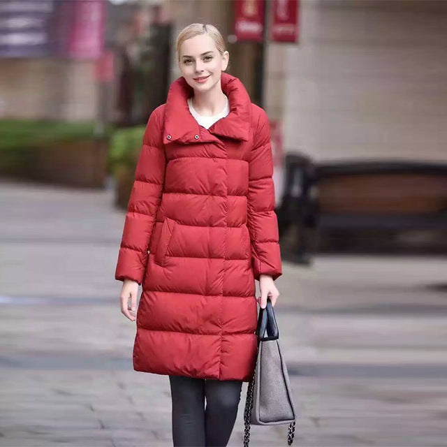 Street-wave Long Puffer Coat With Oversized Collar For Women Cozy Warmth And Style