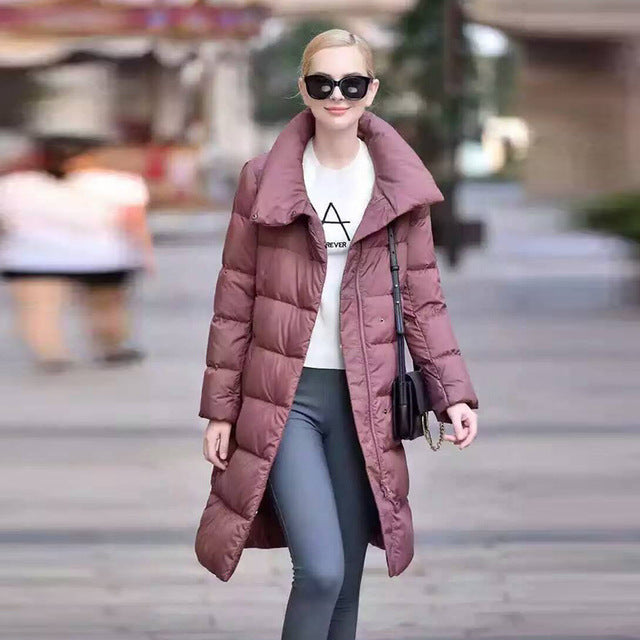 Street-wave Long Puffer Coat With Oversized Collar For Women Cozy Warmth And Style