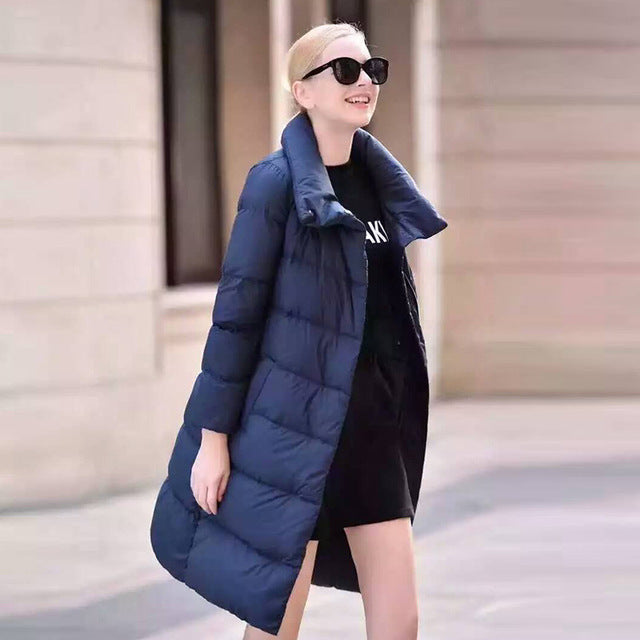 Street-wave Long Puffer Coat With Oversized Collar For Women Cozy Warmth And Style