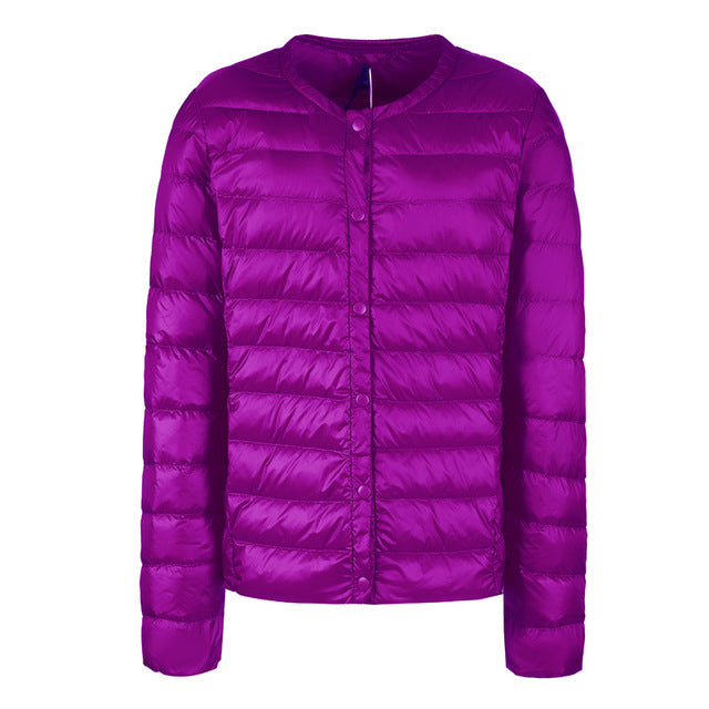 Street-wave Down Puffer Jacket Slim Collarless Packable Warmth For Women Lightweight Elegant Essential