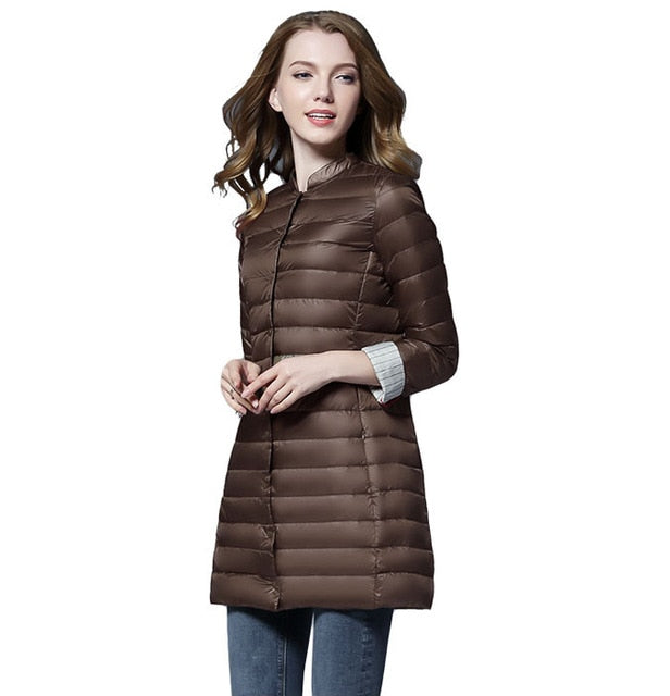 Street-Wave Ultralight Down Jacket For Women With Long Hood Lightweight Warmth Cozy Style