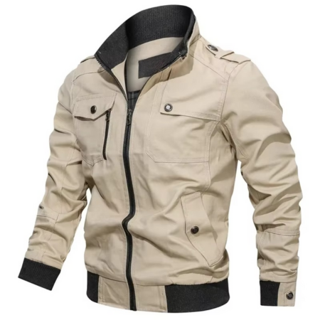 Street-Wave Men's Cotton Stand Collar Casual Jacket for Spring and Fall Lightweight Everyday Outerwear