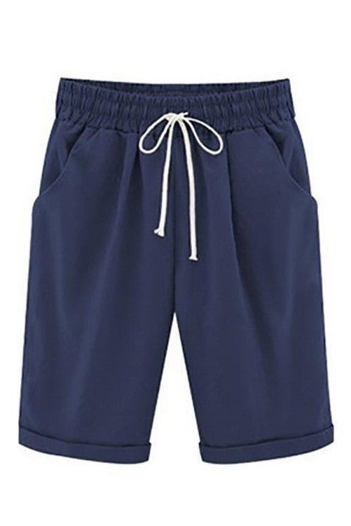Women's Shorts – Relaxed Fit – Adjustable Drawstring – Natural Fibers – Side Pockets