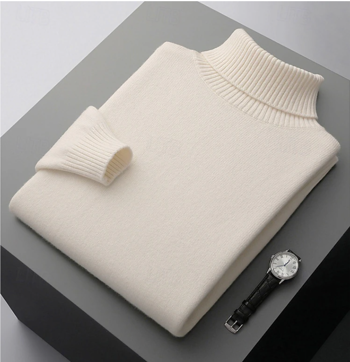 Street-Wave Men Merino Wool Ribbed Turtleneck Sweater Premium Long Sleeve Knitted Top For Winter