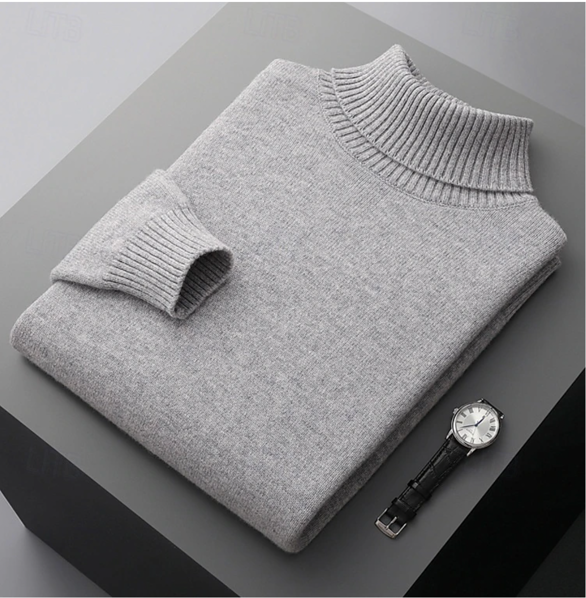 Street-Wave Men Merino Wool Ribbed Turtleneck Sweater Premium Long Sleeve Knitted Top For Winter
