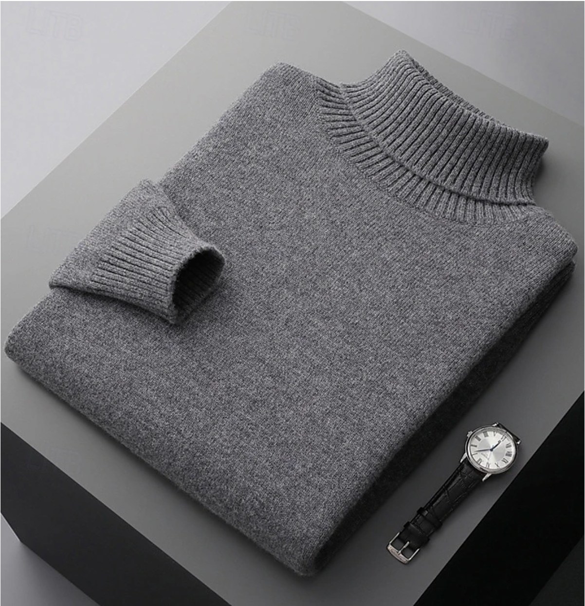 Street-Wave Men Merino Wool Ribbed Turtleneck Sweater Premium Long Sleeve Knitted Top For Winter