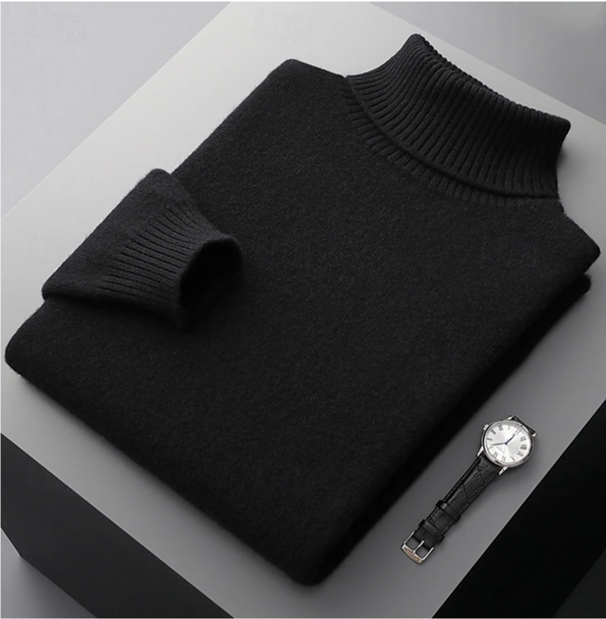Street-Wave Men Merino Wool Ribbed Turtleneck Sweater Premium Long Sleeve Knitted Top For Winter