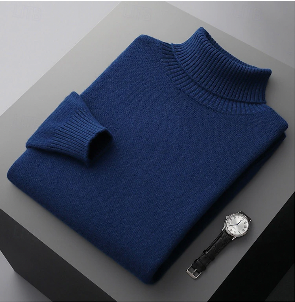 Street-Wave Men Merino Wool Ribbed Turtleneck Sweater Premium Long Sleeve Knitted Top For Winter