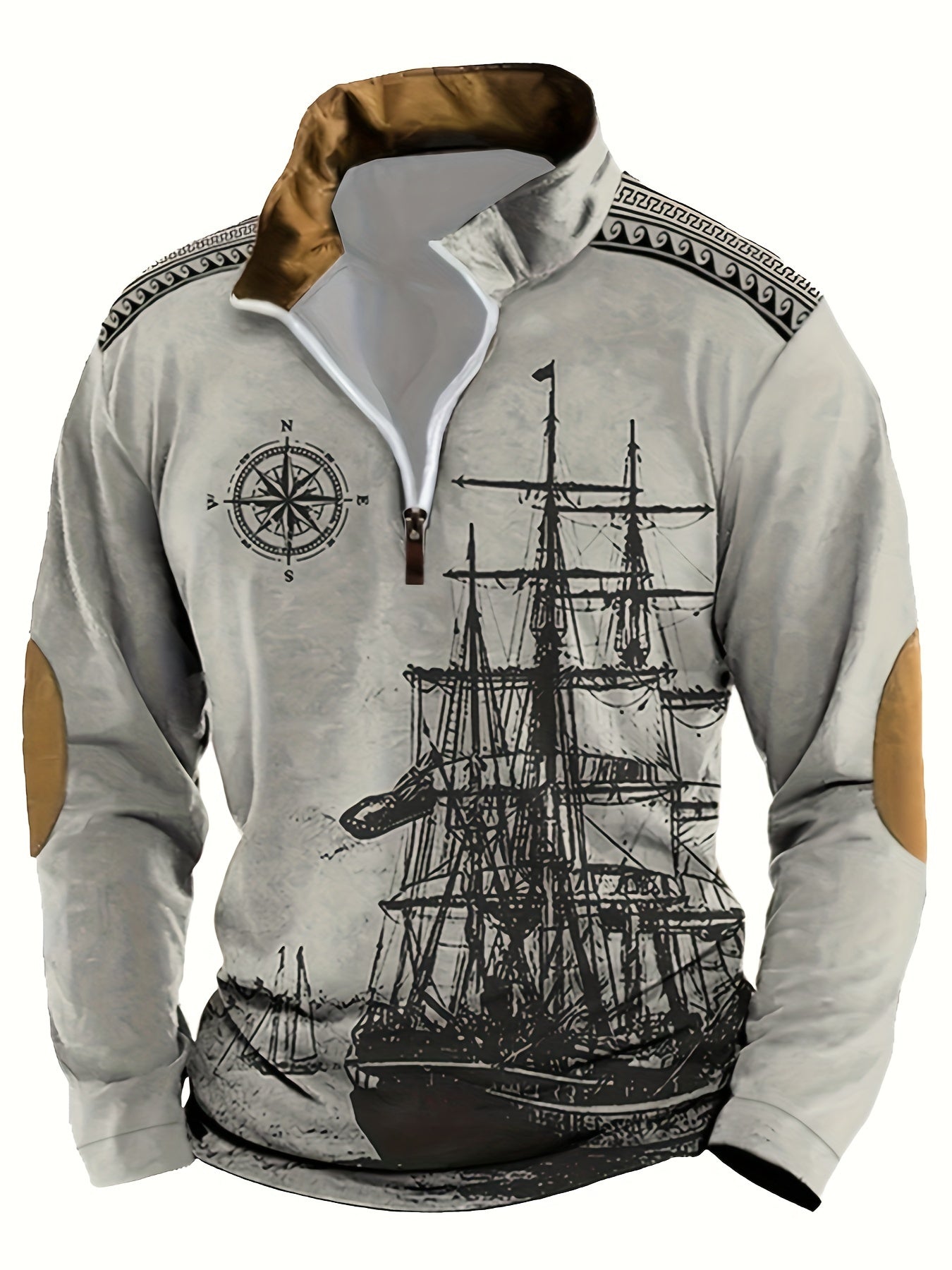 Streetwave Nautical Vintage Pullover For Men Timeless Warmth Refined Fit Maritime Ship Graphic