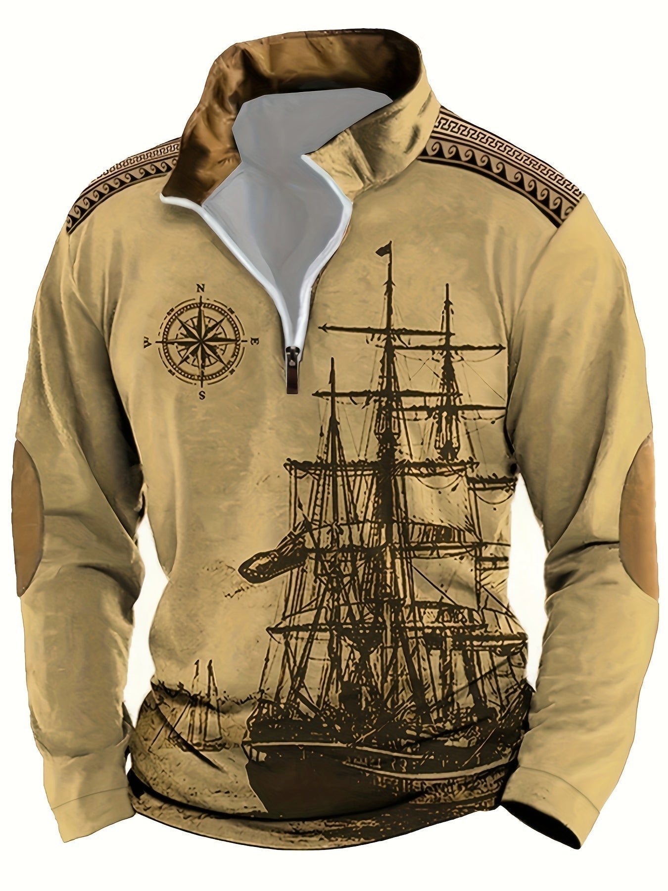 Streetwave Nautical Vintage Pullover For Men Timeless Warmth Refined Fit Maritime Ship Graphic