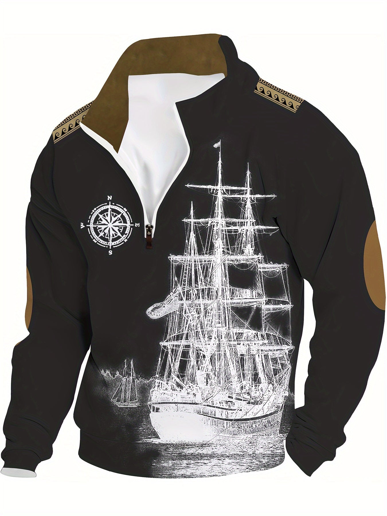 Streetwave Nautical Vintage Pullover For Men Timeless Warmth Refined Fit Maritime Ship Graphic