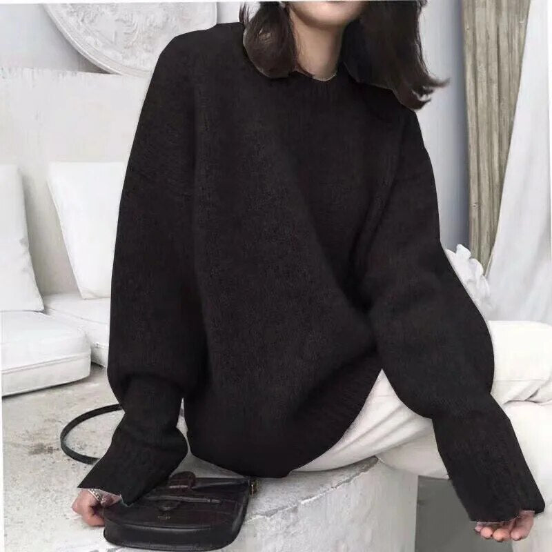Street Wave Cozy Knit Sweater For Women With Oversized Fit And Classic Crewneck For Effortless Chic