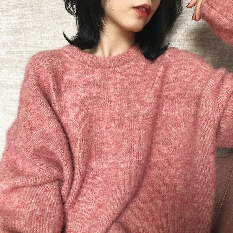 Street Wave Cozy Knit Sweater For Women With Oversized Fit And Classic Crewneck For Effortless Chic