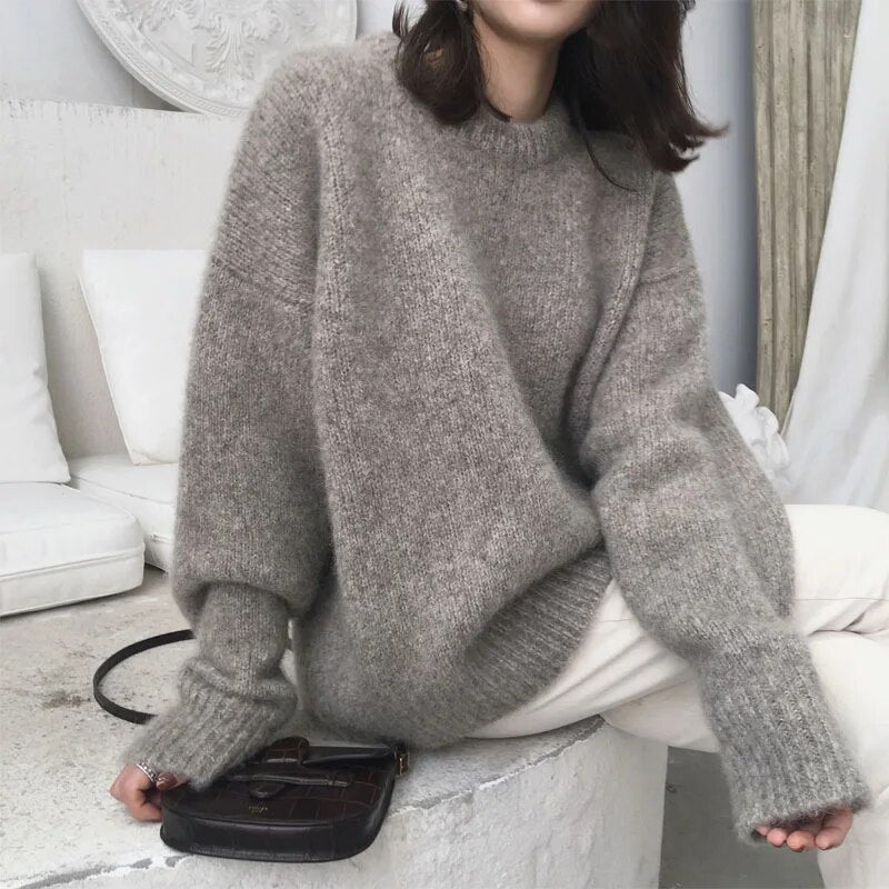 Street Wave Cozy Knit Sweater For Women With Oversized Fit And Classic Crewneck For Effortless Chic