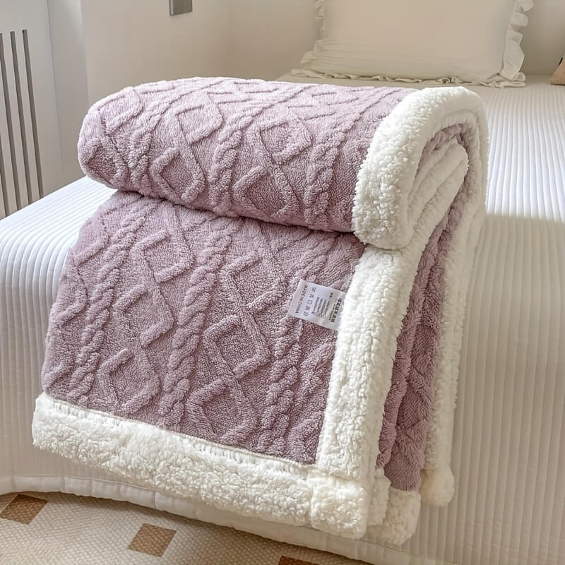 Contemporary Sherpa Throw Blanket with Diamond Texture