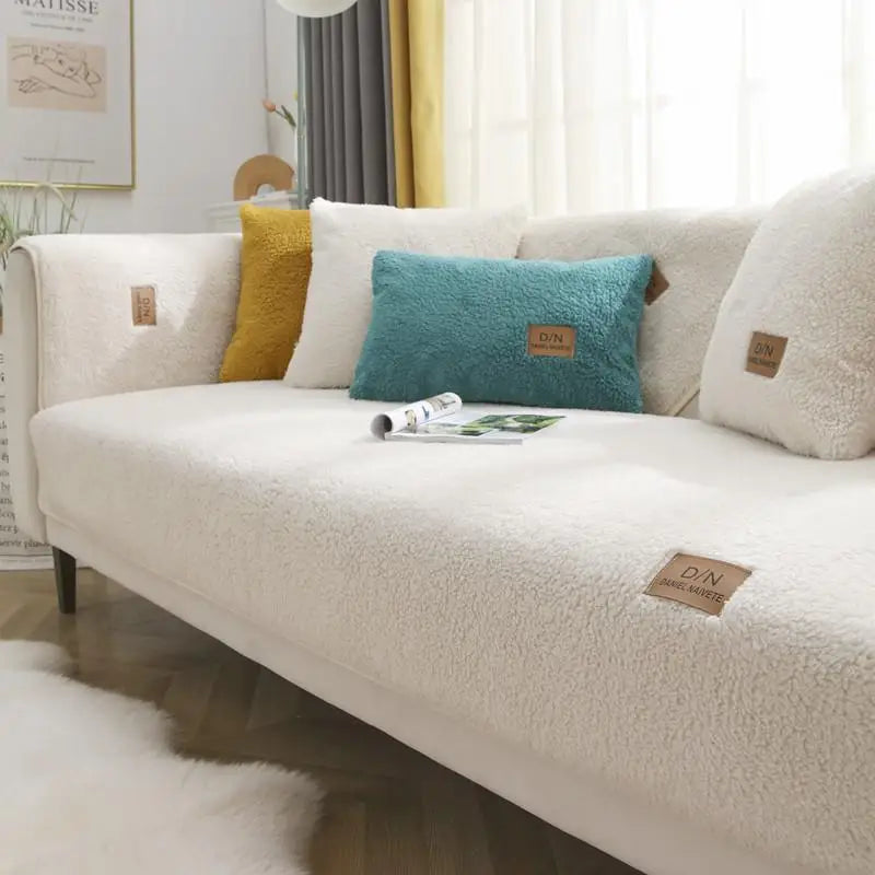 Sherpa Fleece Sofa Cover With Non-Slip Backing