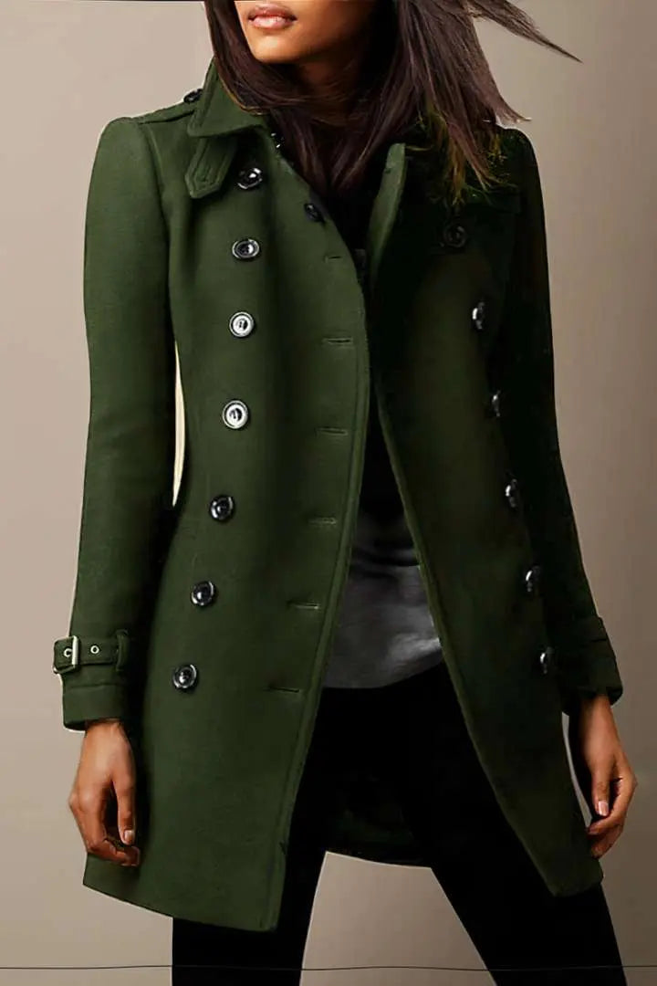 Street-Wave Double-Breasted Long Trench Coat For Fashion-Forward Women With Timeless Elegance