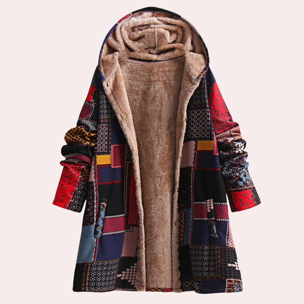 Amara Warm Hooded Coat For Women By Street Wave Patchwork Design Cozy Functional