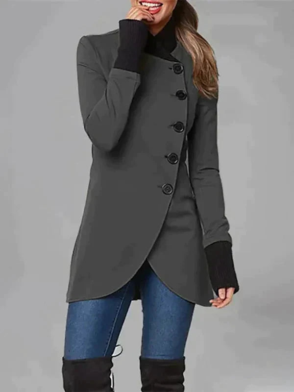 Street-wave Women's Elegant Cozy Jacket With Asymmetric Hem And Button Front For Modern Comfort