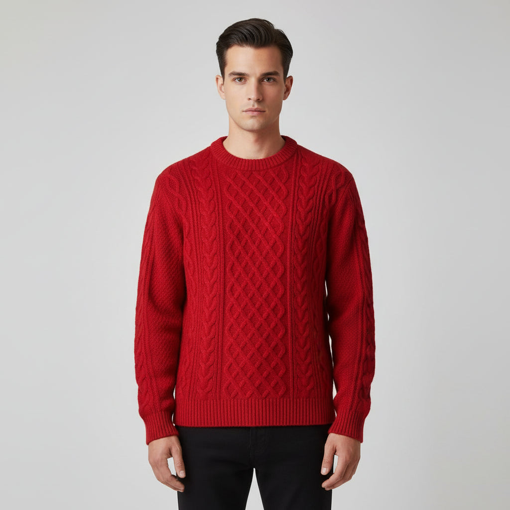 Men's Cable Knit Crewneck Sweater Street-Wave Relaxed Fit